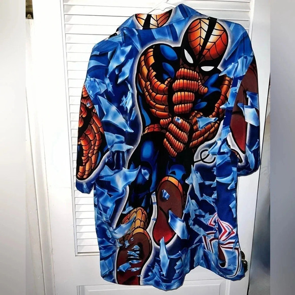 Vintage 2001 Marvel Comics Spider-Man Comic Button Up All Over Print Shirt Large - Picture 3 of 5